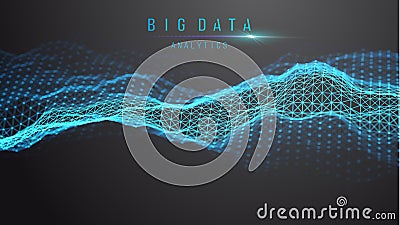 Blue abstract technology background. Vector data wave flow. Sound wave digital technology backdrop. Big data future Vector Illustration