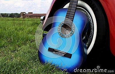 Blue acoustic guitar Stock Photo