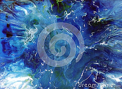 Blue Acrylic pour abstract Sea Texture Background Stock Photo