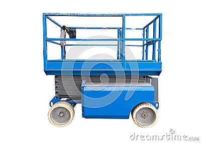 Blue aerial platform isolated on a white background Stock Photo