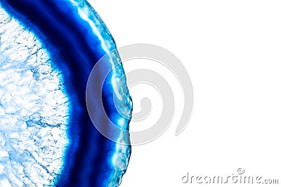 Blue agate slice stone with details of pattern isolated on white background with copy space for text Stock Photo