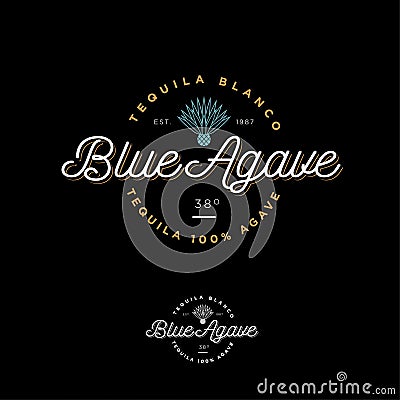 Blue agave tequila logo. Emblem for the label. Beautiful letters and an agave icon. Vector Illustration