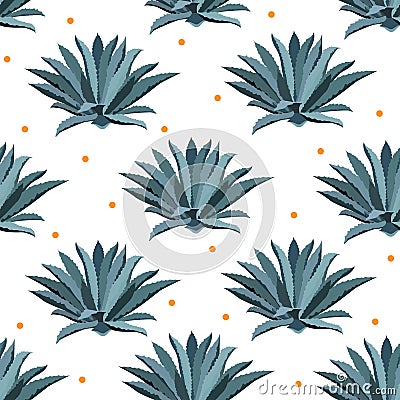 Blue agave vector seamless pattern. Background for tequila packs, superfood with agave syrop, and other. Succulent Vector Illustration