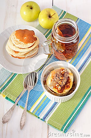 Blue Agave Walnut Pancakes Stock Photo