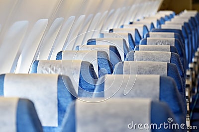 Blue airplane empty seats Stock Photo