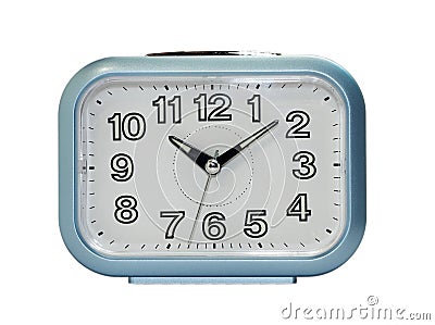 Blue alarm clock in direct view Stock Photo