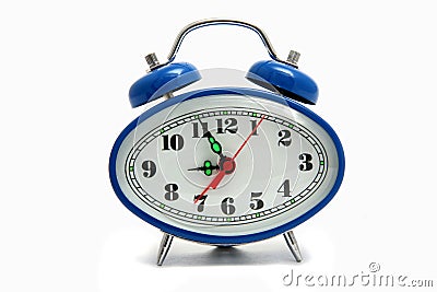 Blue alarm clock isolated Stock Photo