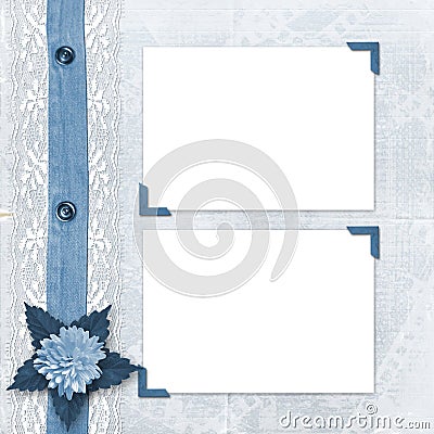 Blue album for photos with lace Stock Photo