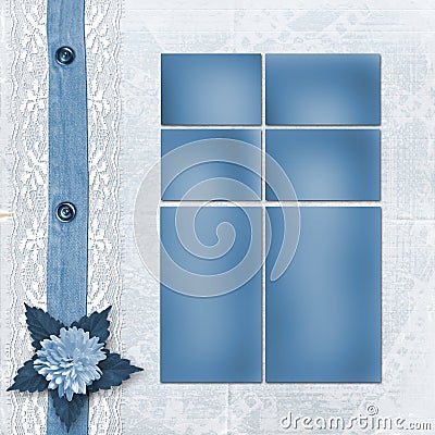 Blue album for photos with lace Stock Photo