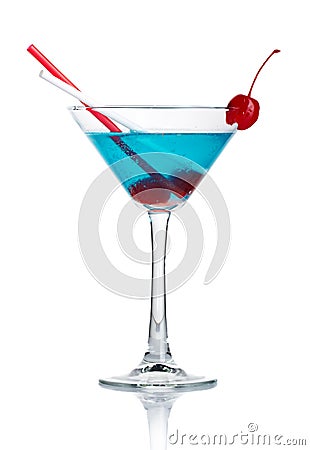 Blue alcohol cocktail in martini glass isolated Stock Photo