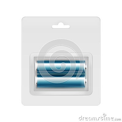 Blue Alkaline AA Batteries in Blister for branding Vector Illustration