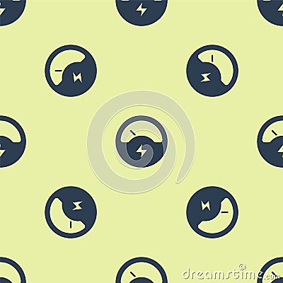 Blue Ampere meter, multimeter, voltmeter icon isolated seamless pattern on yellow background. Instruments for Vector Illustration