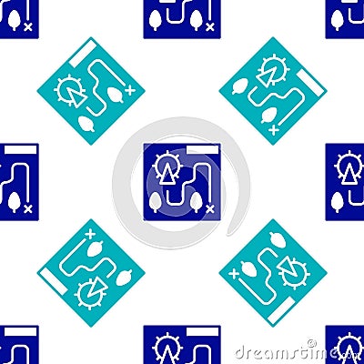 Blue Amusement park map icon isolated seamless pattern on white background. Entertainment in vacation. Vector Vector Illustration