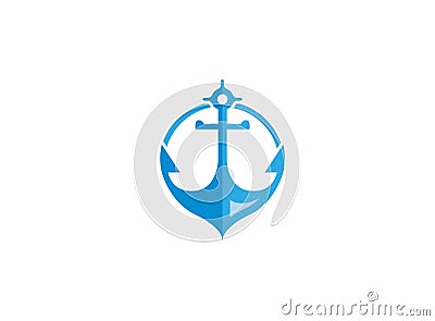 Blue anchor for boat and yacht for logo design Vector Illustration