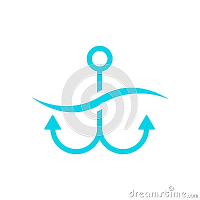 Blue anchor on white background Vector Illustration