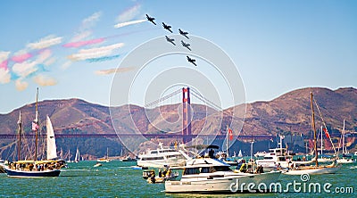 Blue Angels Avia Show over San Francisco Bay Editorial Stock Photo