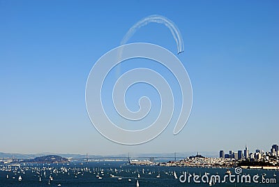 Blue Angels Making a Loop Above San Francisco Editorial Stock Photo