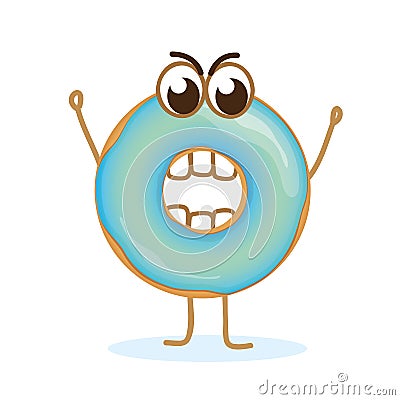 Blue angry donut cartoon Vector Illustration