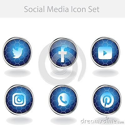 Blue Aqua Social Media Web Button with Metal Grill Editorial Stock Photo