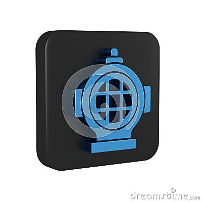 Blue Aqualung icon isolated on transparent background. Diving helmet. Diving underwater equipment. Black square button. Stock Photo