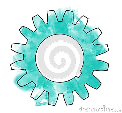 Blue aquarelle gear wheel technics Cartoon Illustration