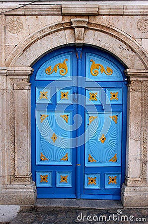 Blue arabic door Stock Photo