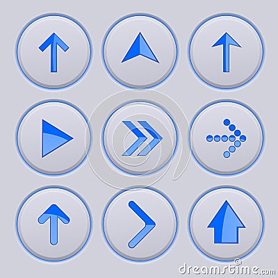 Blue arrow on gray buttons. 3d icons set Vector Illustration