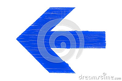 Blue arrow manually painted on wooden signboard texture Stock Photo