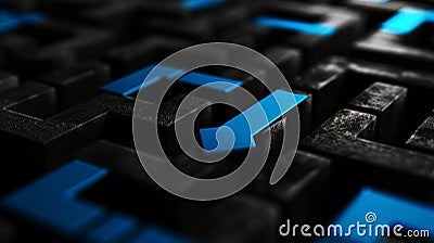 A blue arrow navigating a dark maze a visual metaphor for problem solving and clarity Stock Photo