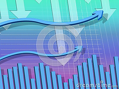 Blue Arrows Background Shows Downwards Pointing And Columns Stock Photo