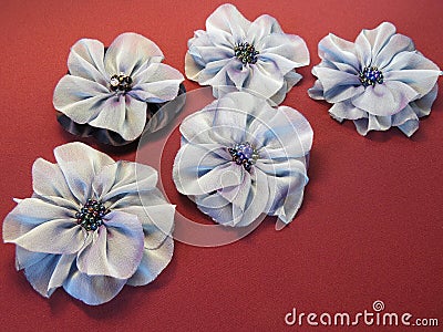 Blue artificial fabric flowers Stock Photo