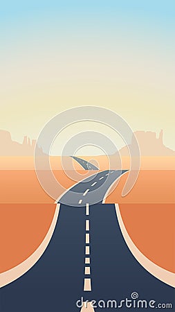blue asphalt long road through sand desert Vector Illustration