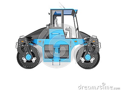 Blue asphalt roller for laying the road side view 3D rendering on white background no shadow Stock Photo