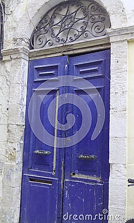 Blue authentic door with a pattern. Stock Photo