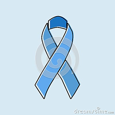 Blue Awareness Ribbon. blue ribbon vector with outlines, prostate awareness symbol, Vector Illustration
