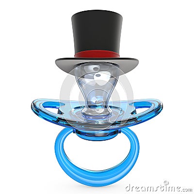 Blue baby pacifier with gentleman hat Baby BOY symbol 3D Cartoon Illustration