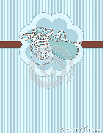 Blue baby shoes place card Vector Illustration