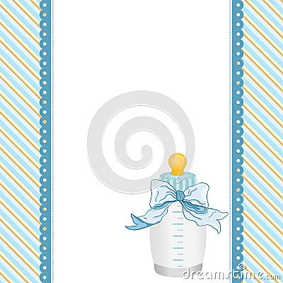 Blue background with baby bottle milk and ribbon Vector Illustration
