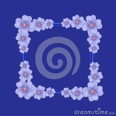 Blue background with border and flowers. Illustration. Stock Photo