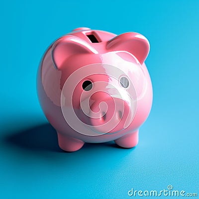 Blue background contrast Pink piggy bank, simple and vibrant Stock Photo