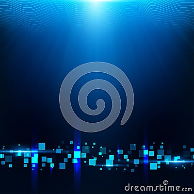 Blue background with cubes, particles Cartoon Illustration