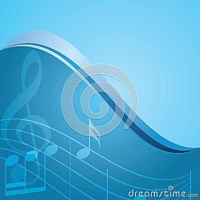 Blue background - vector curved music notes Vector Illustration