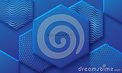Blue background with 3D style. Hexagon background with a combination of dots and lines. Eps10 Vector background Vector Illustration