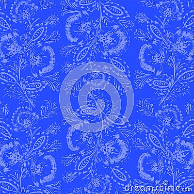 Blue background decorated with floral frosty ornament composition Vector Illustration