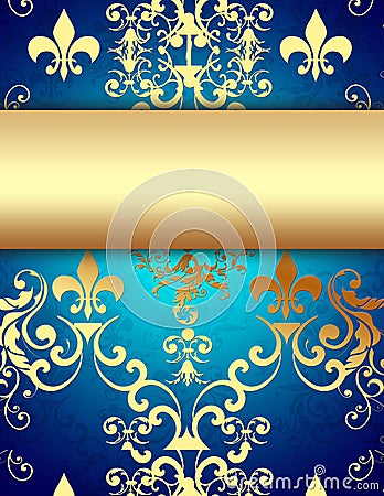 Blue Background with Decorative Golden Pattern Stock Photo