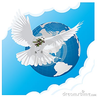 blue background with dove and globe Stock Photo
