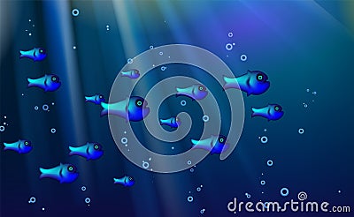 Blue background fish shoal. Cartoon funny cant marine life optimized from to be used in banner design, this illustration of a Vector Illustration