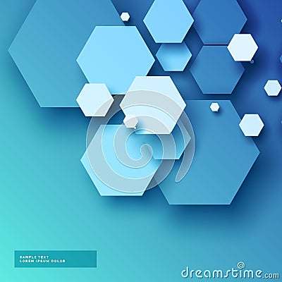 Blue background with hexagonal shapes in 3d style Vector Illustration
