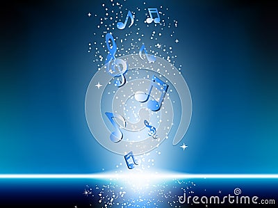 Blue background with music notes Vector Illustration