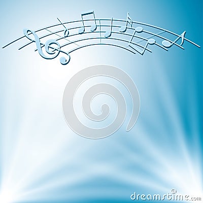 Blue vector background with white lights and music notes Vector Illustration